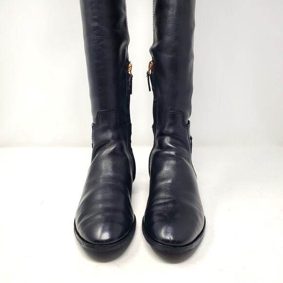 Tory Burch Wyatt Over The Knee Riding Boots Leather Black Logo 40791 Size 7 - Picture 11 of 14